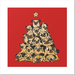 Cute Christmas Tree of Pugs Posters and Art